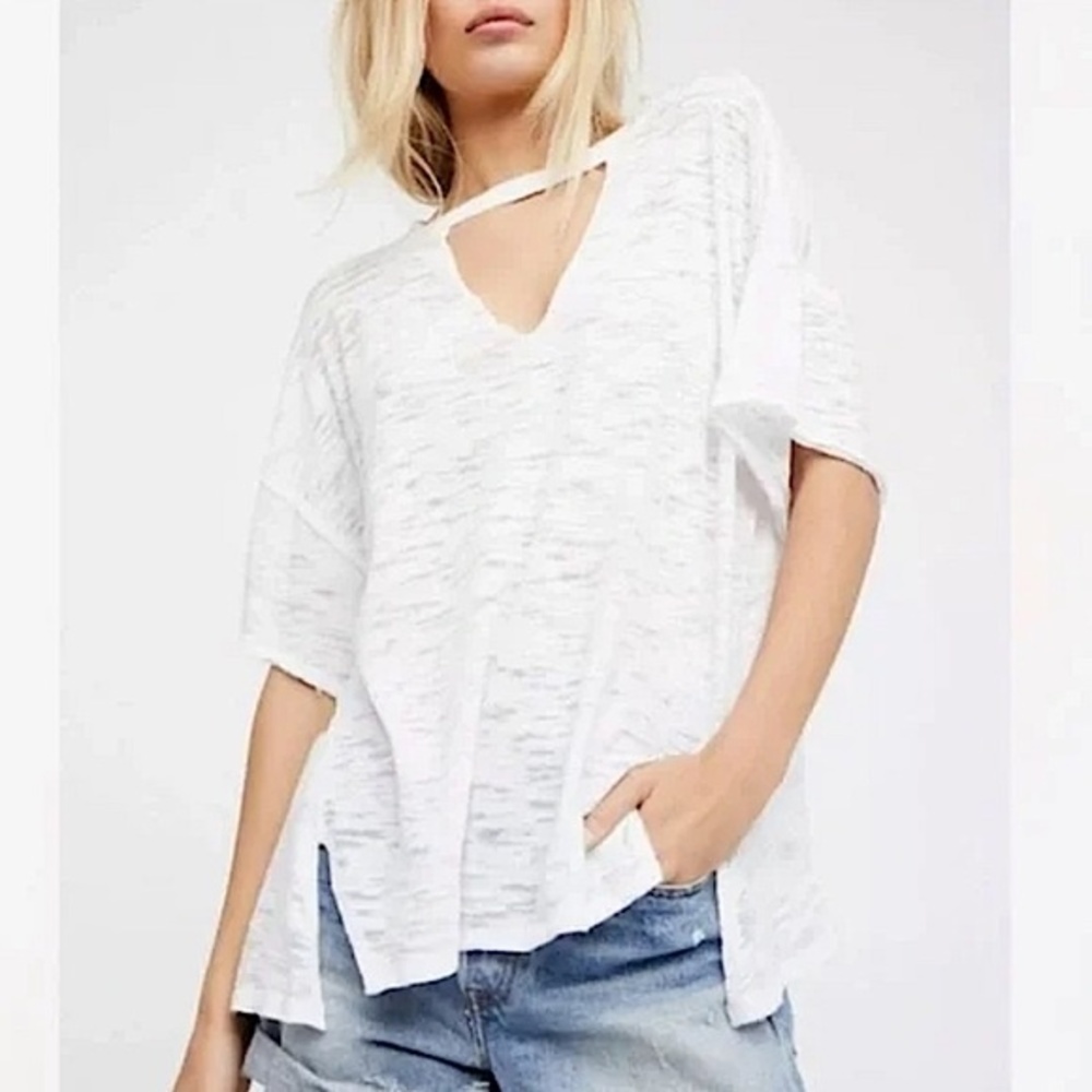 FREE PEOPLE | We The Free Jordan Burnout Tee White Cutout Boho T-Shirt XS